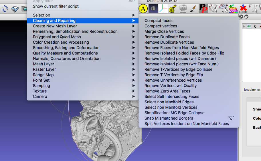 MeshLab options.