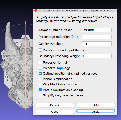 MeshLab reduce size.